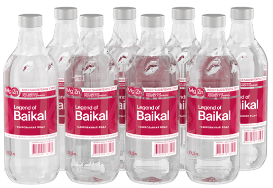 Минерализованная питьевая вода Legend of Baikal газированная – с добавлением магния и цинка 0,5 л, стекло (упаковка 8 шт)