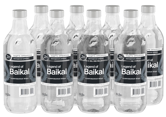 Минерализованная питьевая вода Legend of Baikal газированная – с добавлением цинка 0,5 л, стекло (упаковка 8 шт)