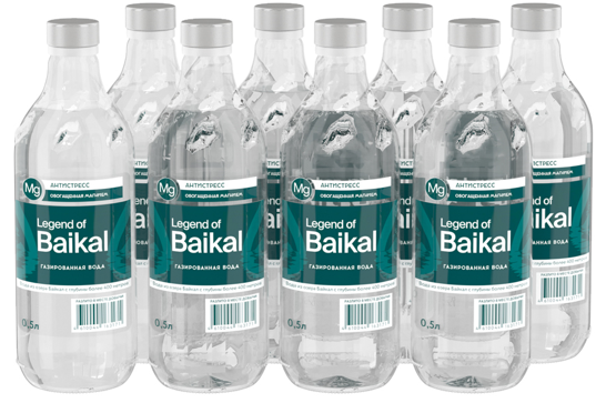 Минерализованная питьевая вода Legend of Baikal газированная – с добавлением магния 0,5 л, стекло (упаковка 8 шт)