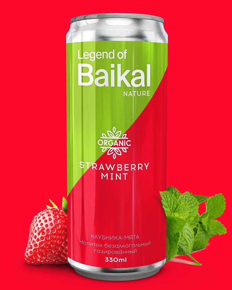 Напиток газированный Legend of Baikal NATURE клубника-мята  0,33л (упаковка 20 шт)