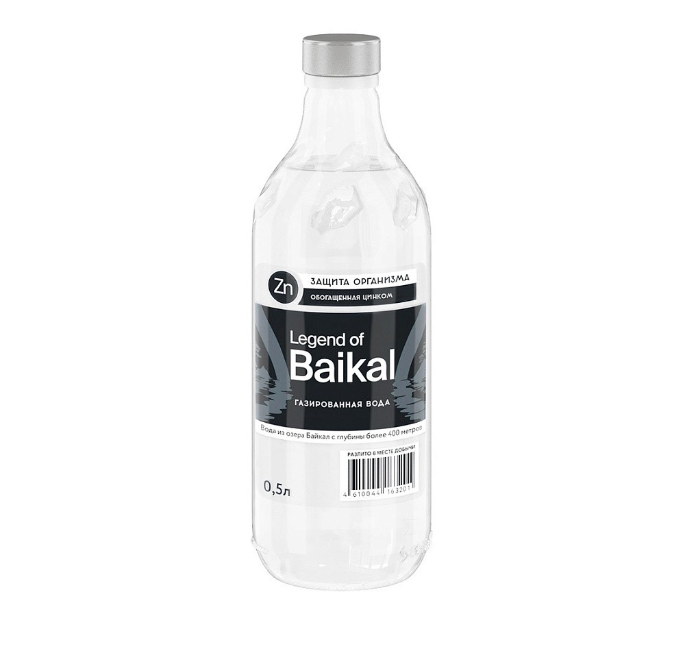 Минерализованная питьевая вода Legend of Baikal газированная – с добавлением цинка 0,5 л, стекло (упаковка 8 шт)