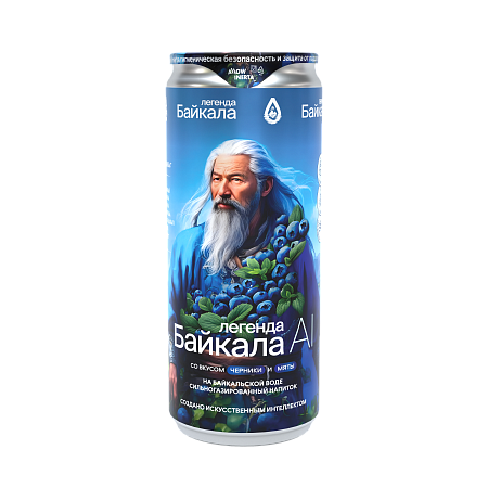 Напиток безалкогольный сильногазированный Легенда Байкала «AI» со вкусом черники и мяты. 0,33 л (упаковка 12 шт)