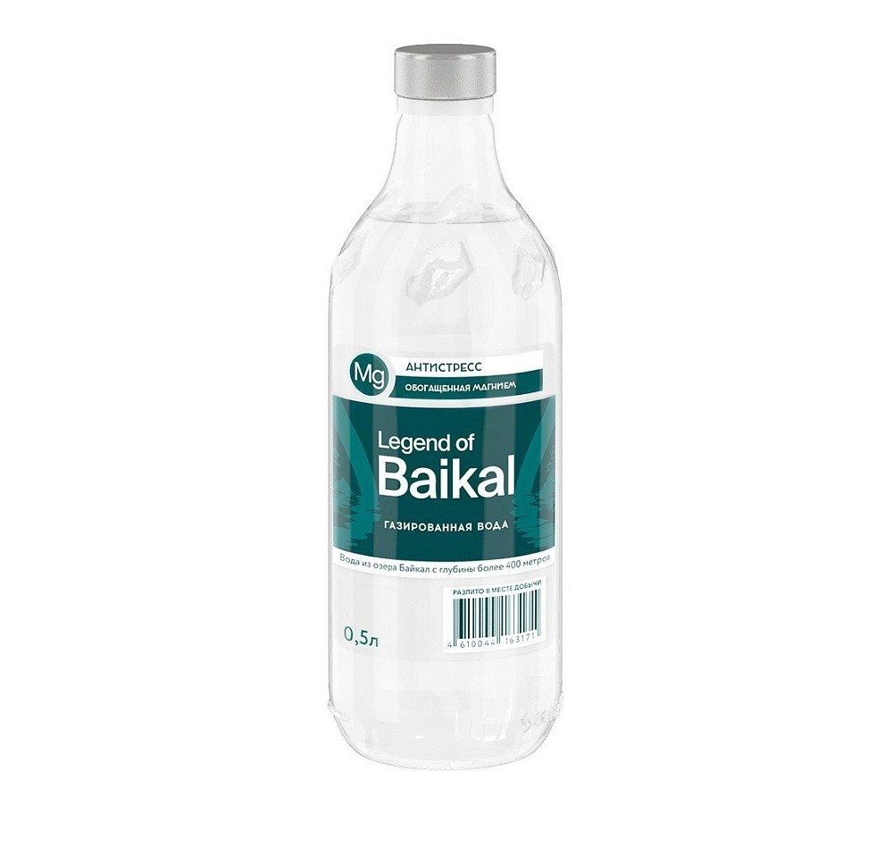 Минерализованная питьевая вода Legend of Baikal газированная – с добавлением магния 0,5 л, стекло (упаковка 8 шт)