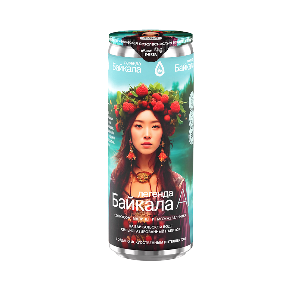Напиток безалкогольный сильногазированный Легенда Байкала «AI» со вкусом малины и можжевельника 0,33 л